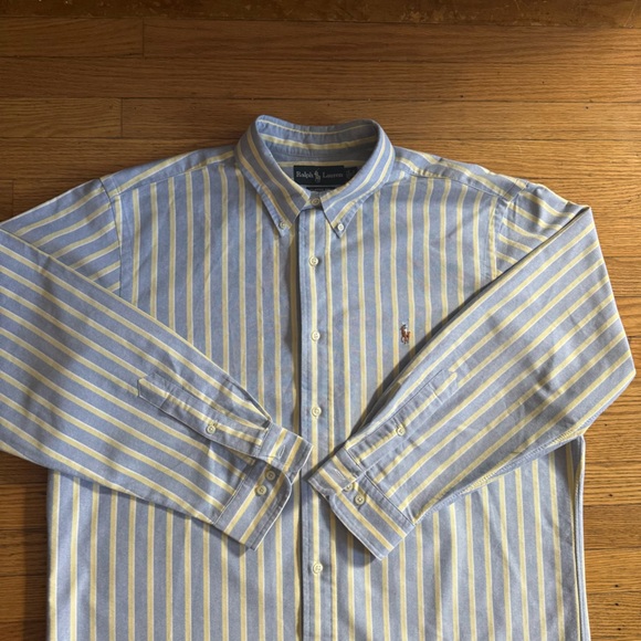 Ralph Lauren Blue and White Striped Classic Fit Shirt Neck Size 17 Preppy - Picture 2 of 14
